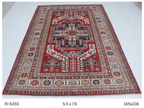 Beige and red Super Kazak handmade geometric cotton and wool rug