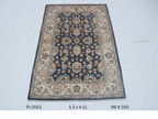 3x5 Beige and Blue Chobi Handmade Wool Cotton Floral Area Rug
