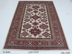 5x7 Beige and Red Super Kazak Handmade Wool Cotton Geometric Area Rug
