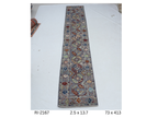 2x14 Gray Chobi Handmade Wool Cotton Floral Runner Rug
