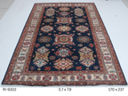 6x8 Blue and Red Super Kazak Handmade Wool Cotton Geometric Area Rug
