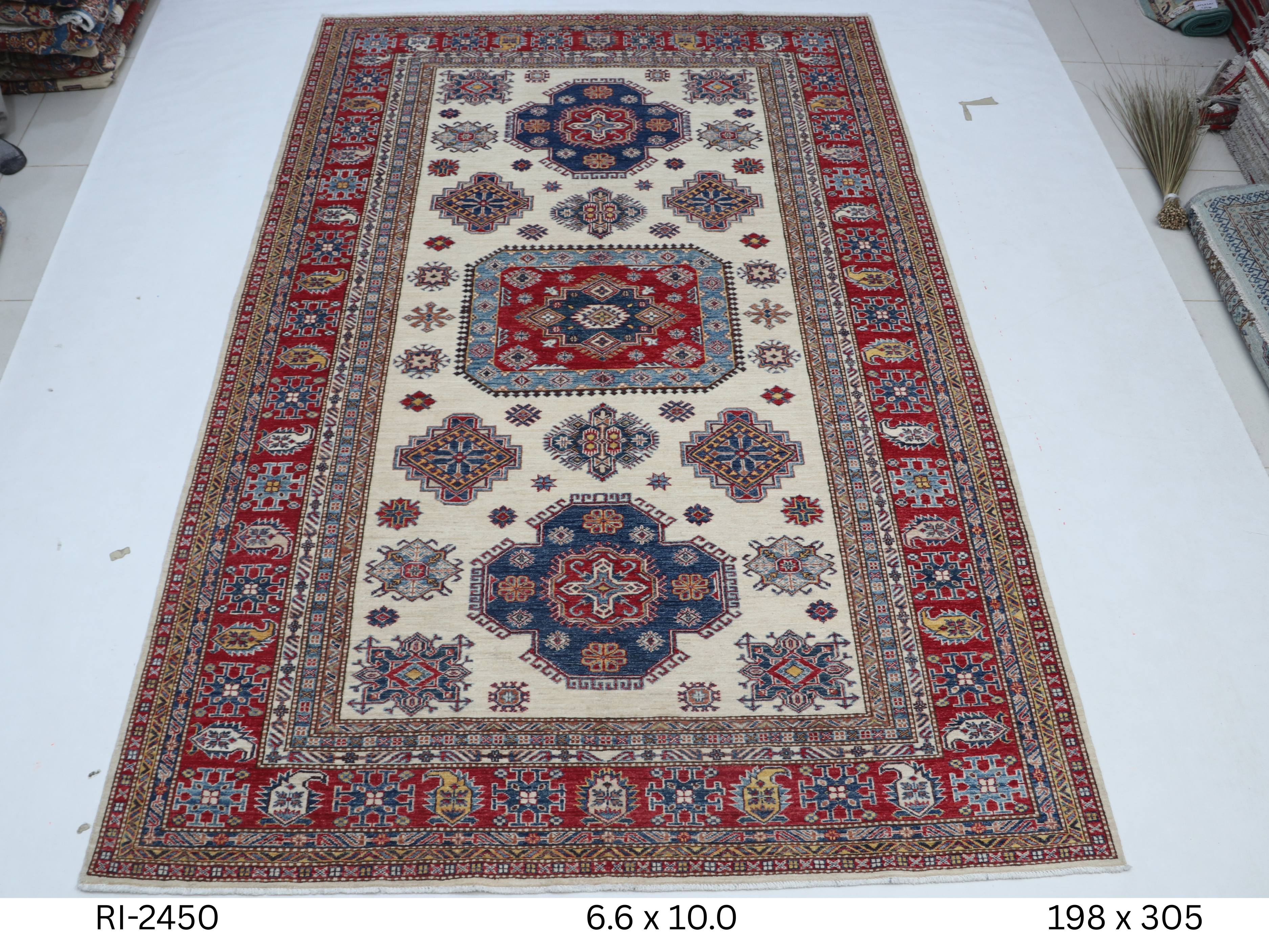 6x10 Super Kazak Handmade Cotton Wool Geometric Area Rug with Vegetable Dyeing