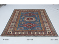 Blue and beige Super Kazak handmade geometric cotton and wool rug
