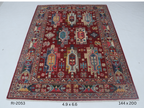 Red Chobi handmade floral cotton and wool rug
