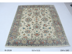 5x6 Beige & Gray Chobi Area Rug | Handmade Wool & Cotton Floral Rug | Luxury Chobi Rug