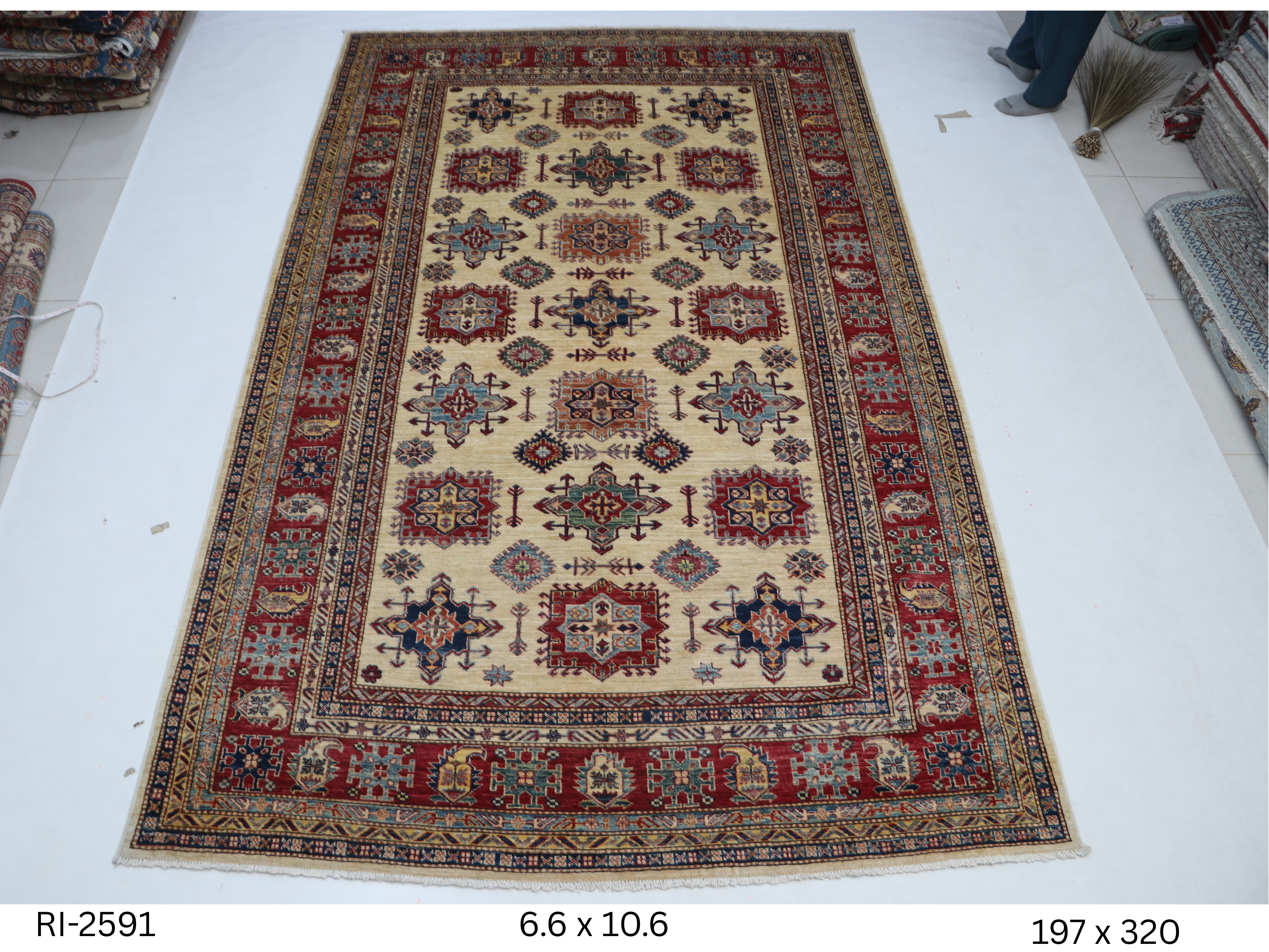 6x10 Super Kazak Handmade Cotton Wool Geometric Area Rug with Vegetable Dyeing