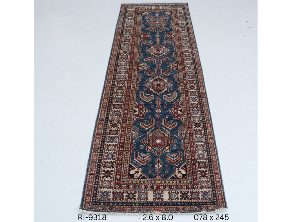 2x8 Beige and Red Super Kazak Handmade Wool Cotton Geometric Runner Rug