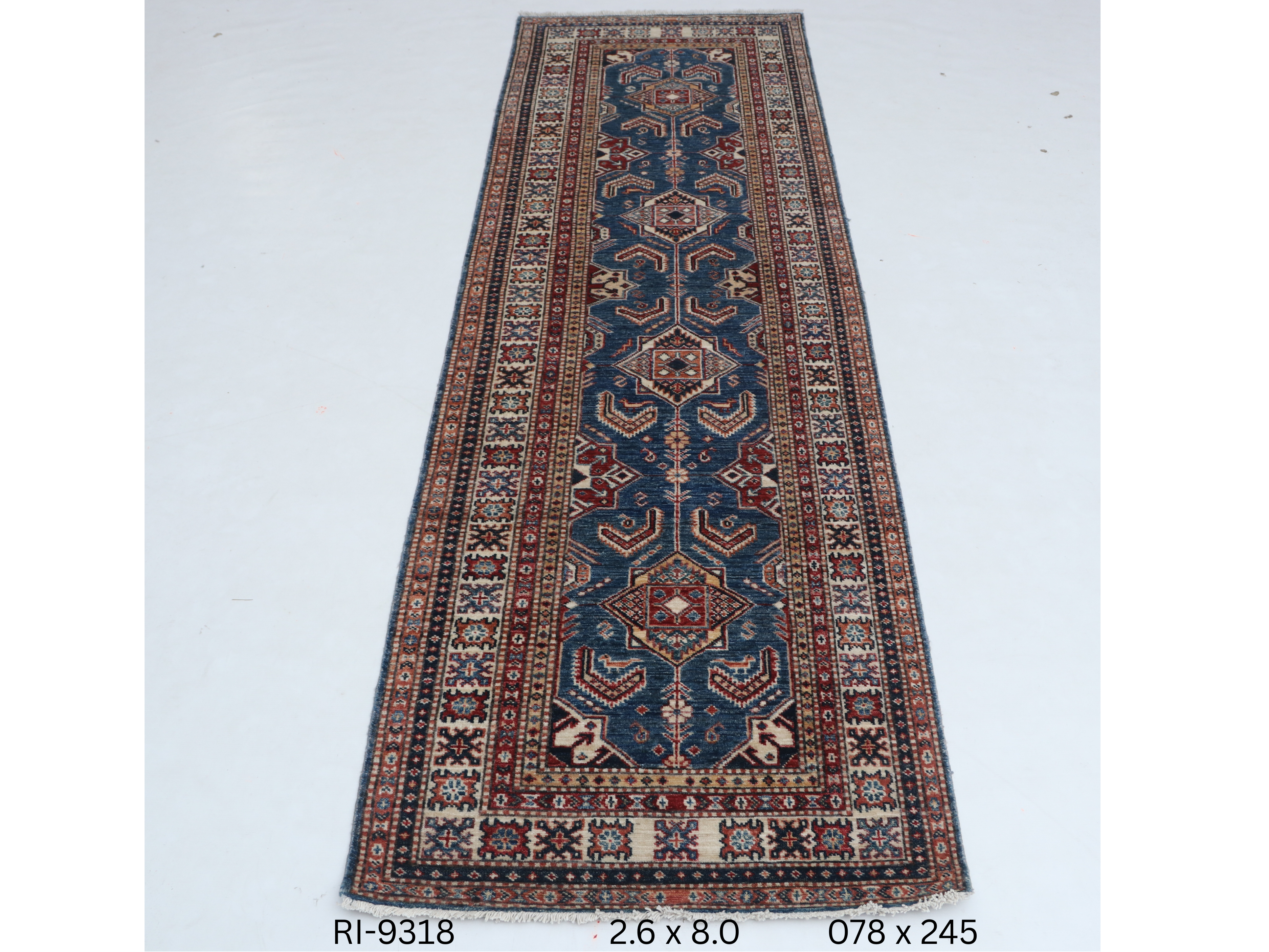 2x8 Beige and Red Super Kazak Handmade Wool Cotton Geometric Runner Rug
