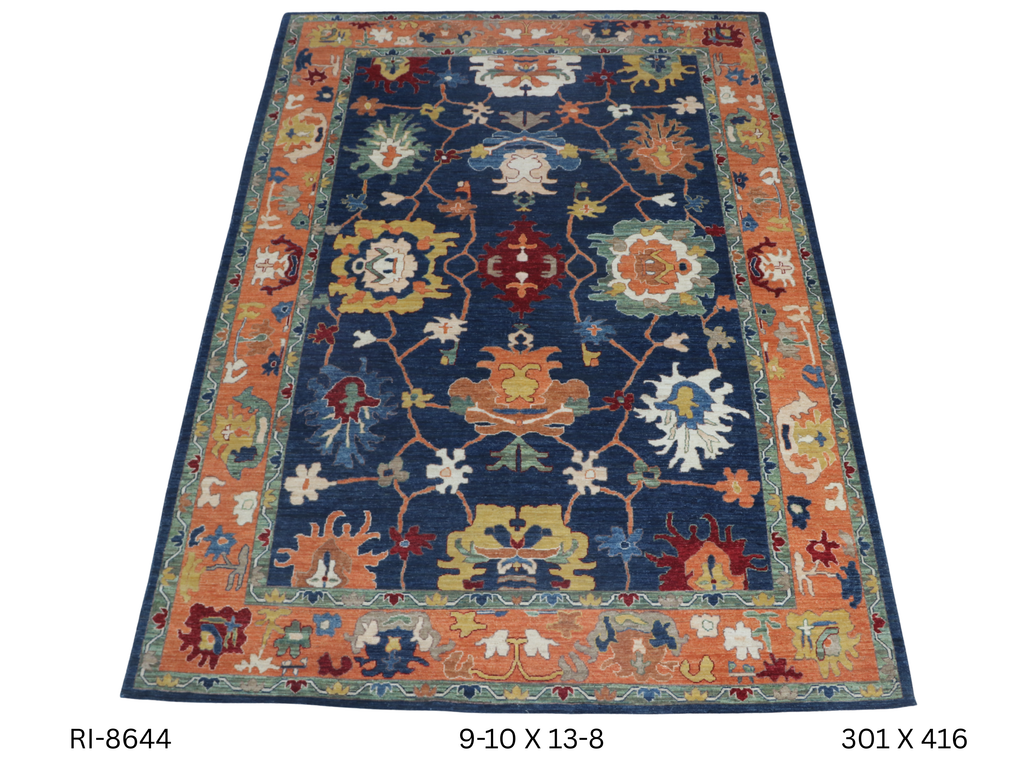 10x14 Blue Oushak geometric handmade wool area rug