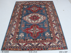 5x6 Beige and Red Super Kazak Handmade Wool Cotton Geometric Area Rug