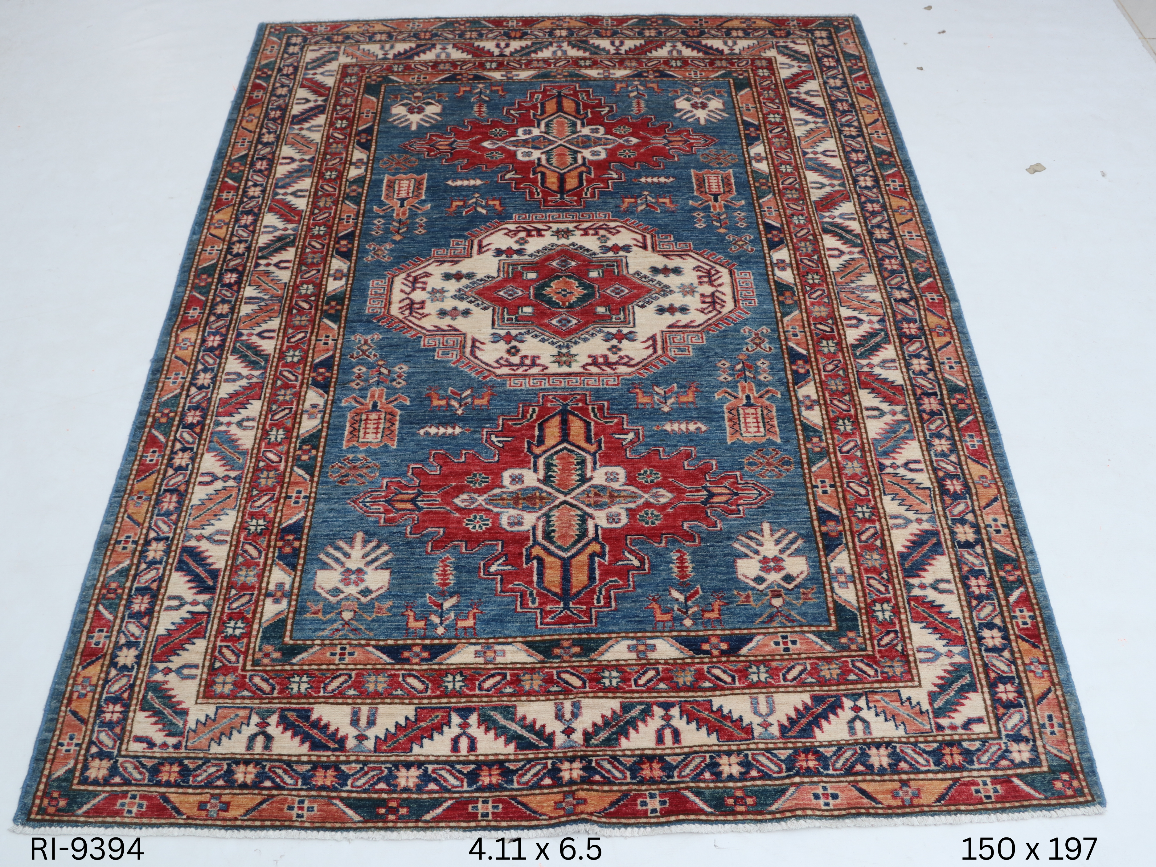 5x6 Beige and Red Super Kazak Handmade Wool Cotton Geometric Area Rug