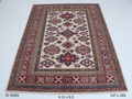 5x6 Beige and Red Super Kazak Handmade Wool Cotton Geometric Area Rug