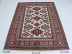 5x6 Beige and Red Super Kazak Handmade Wool Cotton Geometric Area Rug