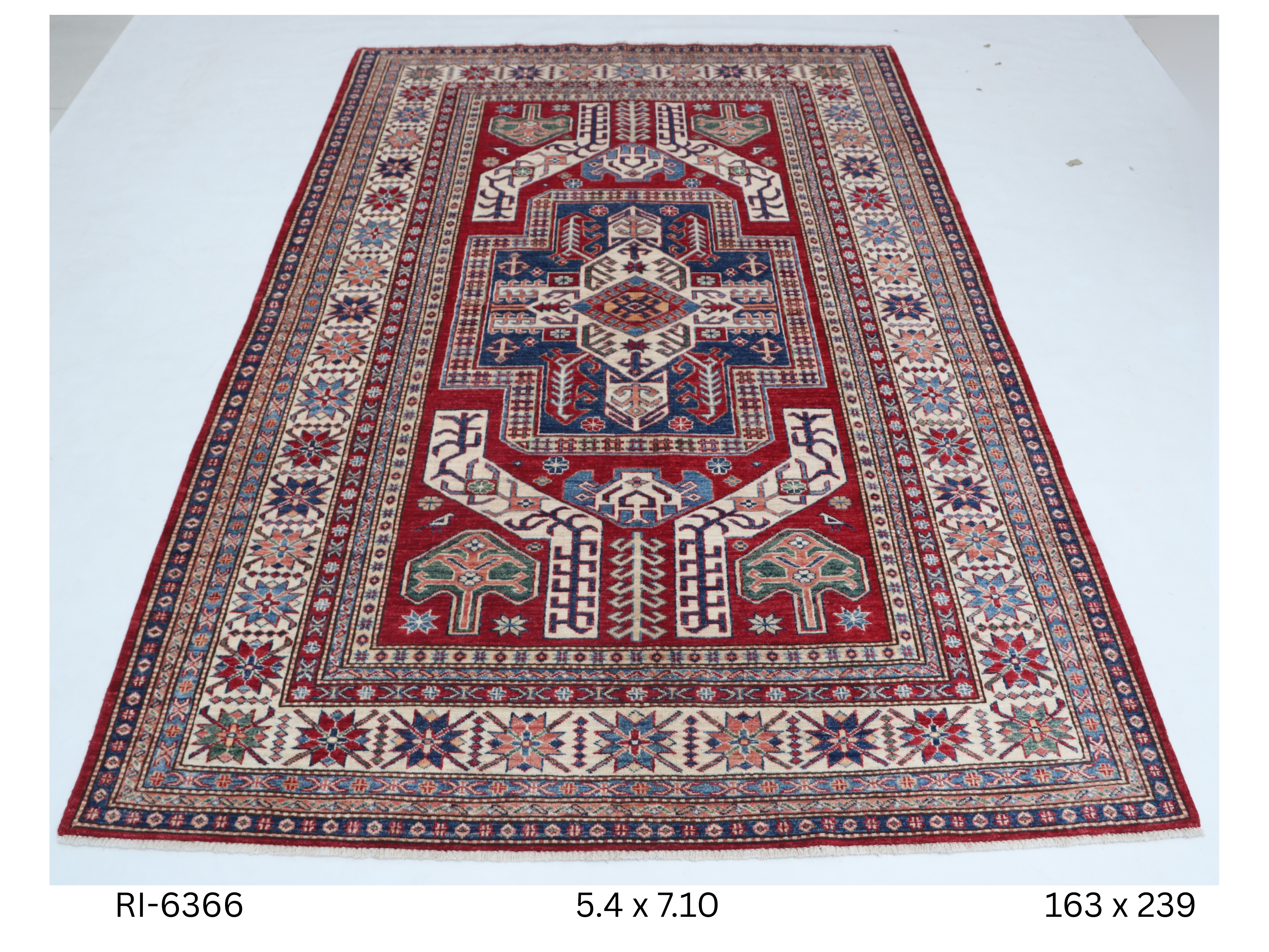 5x8 Super Kazak Handmade Cotton Wool Geometric Area Rug with Vegetable Dyeing