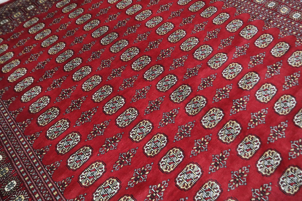 8x10 Red Mori Bokhara Geometric Area Rug | Handmade Wool & Cotton Rug | Azo Free