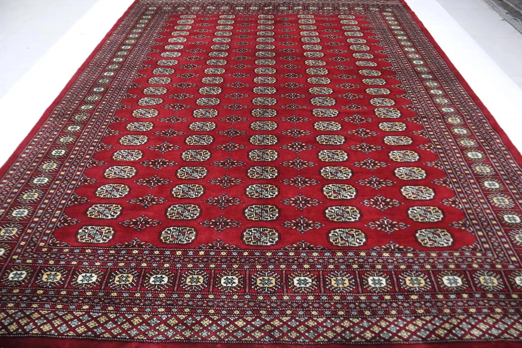8x10 Red Mori Bokhara Geometric Area Rug | Handmade Wool & Cotton Rug | Azo Free