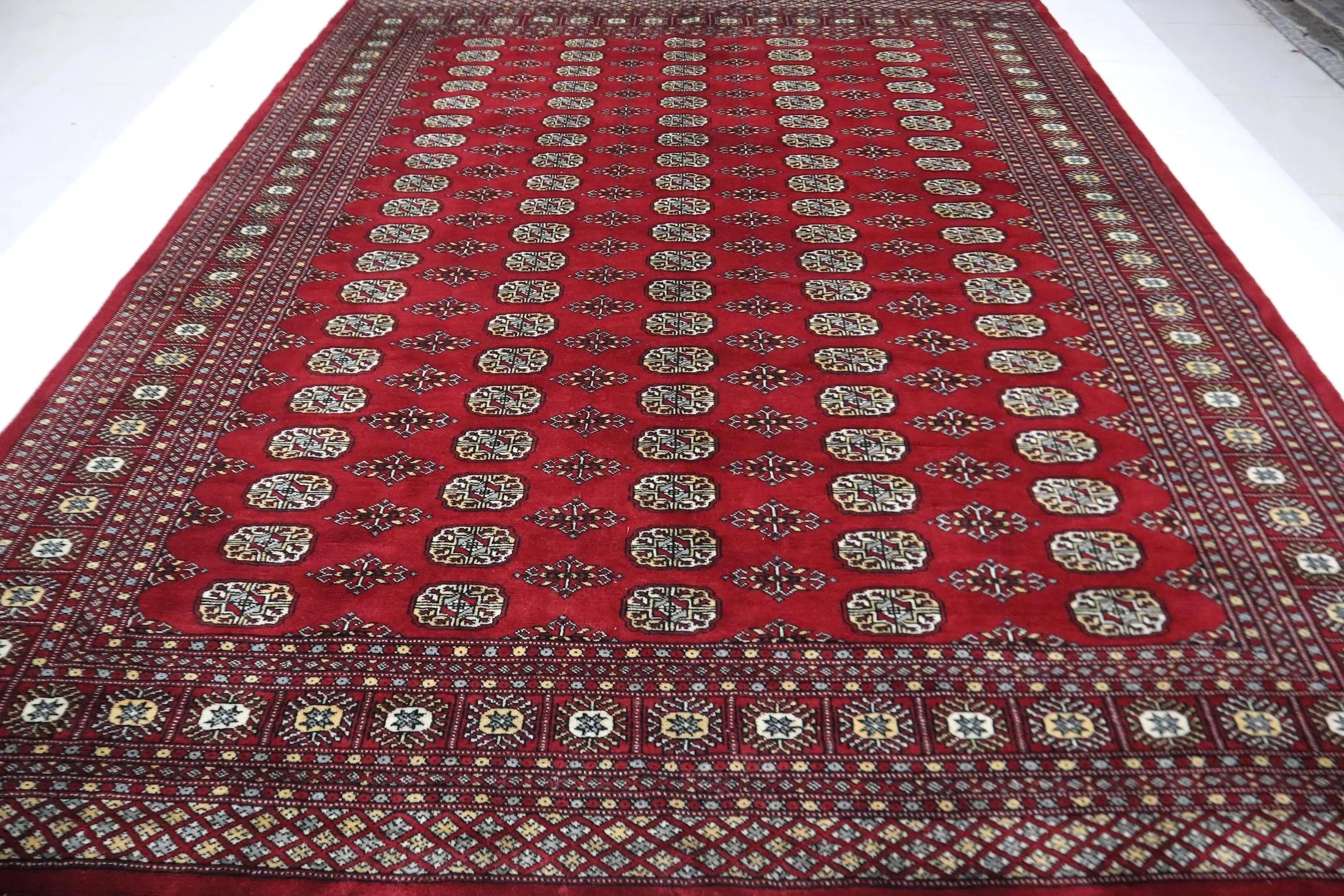 8x10 Red Mori Bokhara Geometric Area Rug | Handmade Wool & Cotton Rug | Azo Free