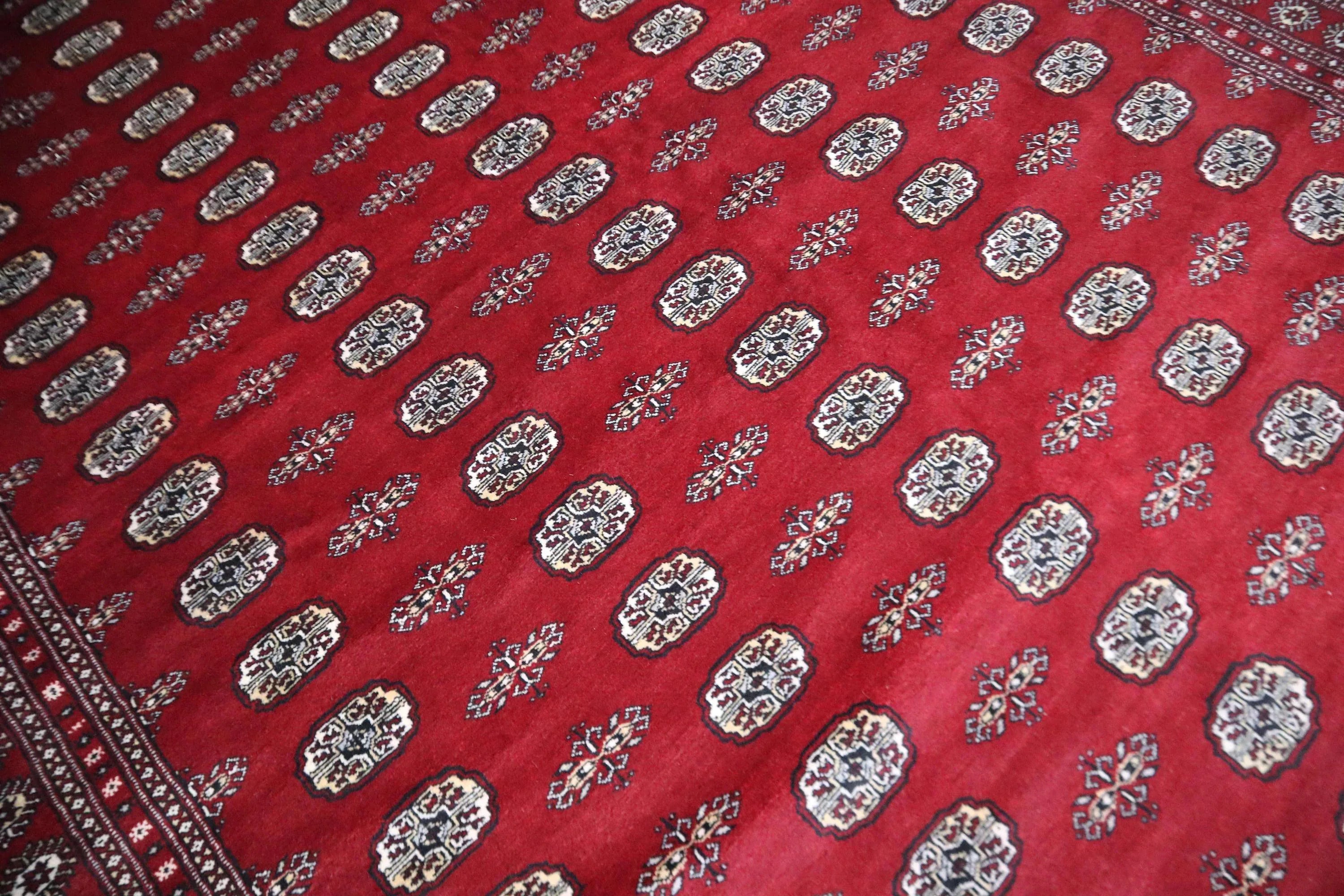 9x12 Mori Bokhara Rug | Handmade Geometric Wool & Cotton Rug | Red Azo-Free