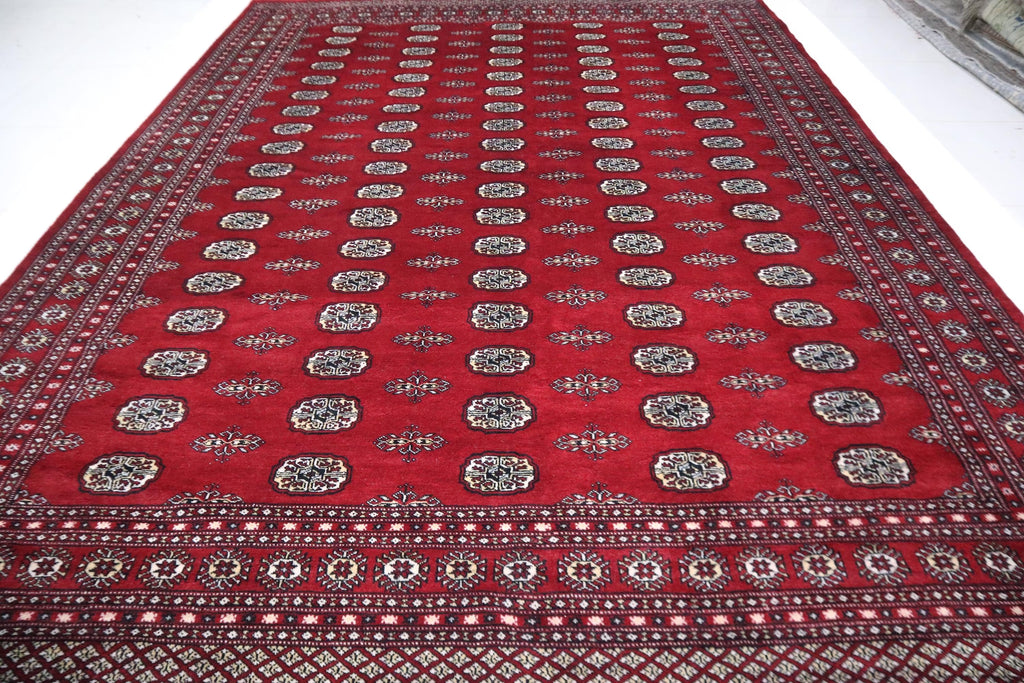9x12 Mori Bokhara Rug | Handmade Geometric Wool & Cotton Rug | Red Azo-Free