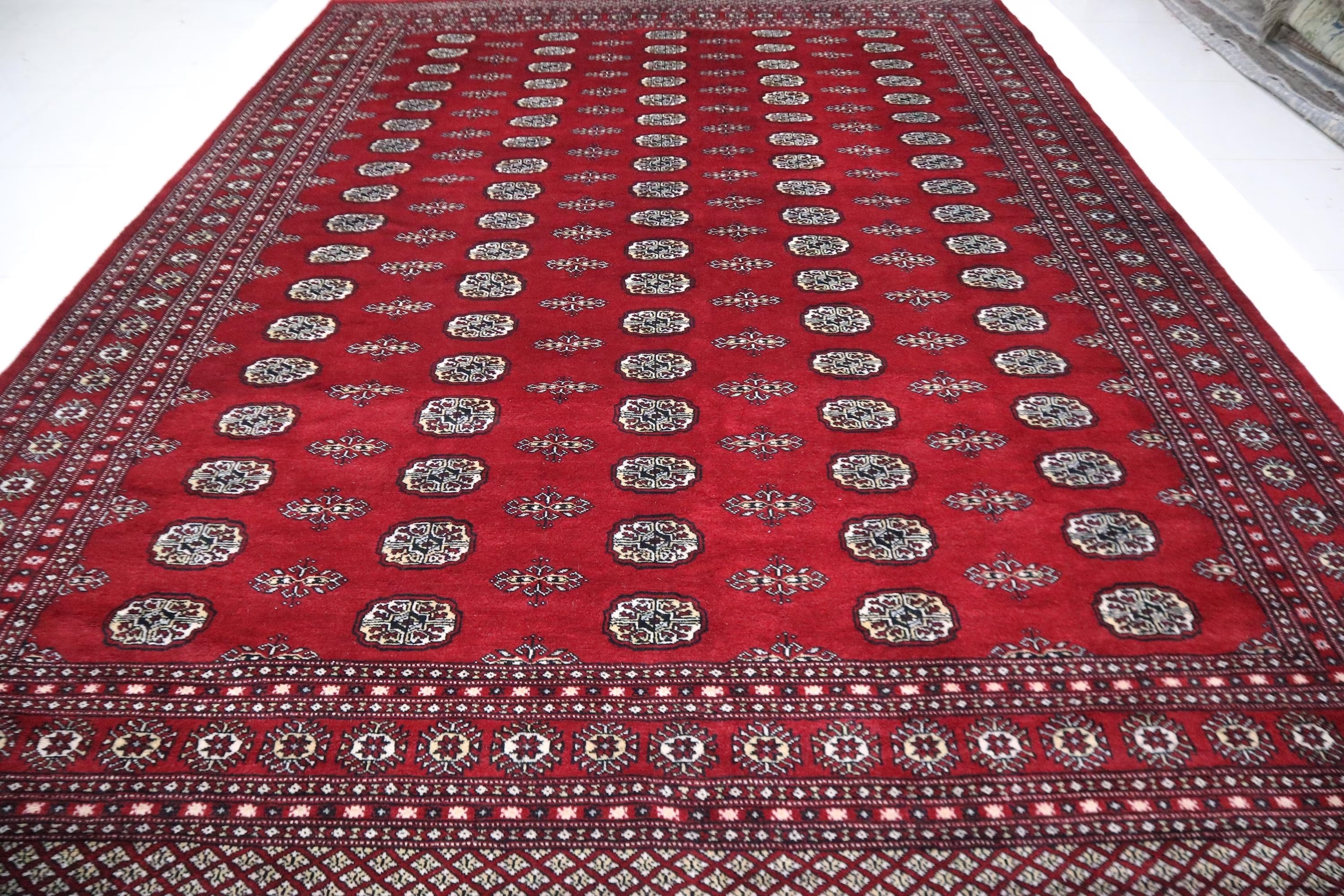 9x12 Mori Bokhara Rug | Handmade Geometric Wool & Cotton Rug | Red Azo-Free