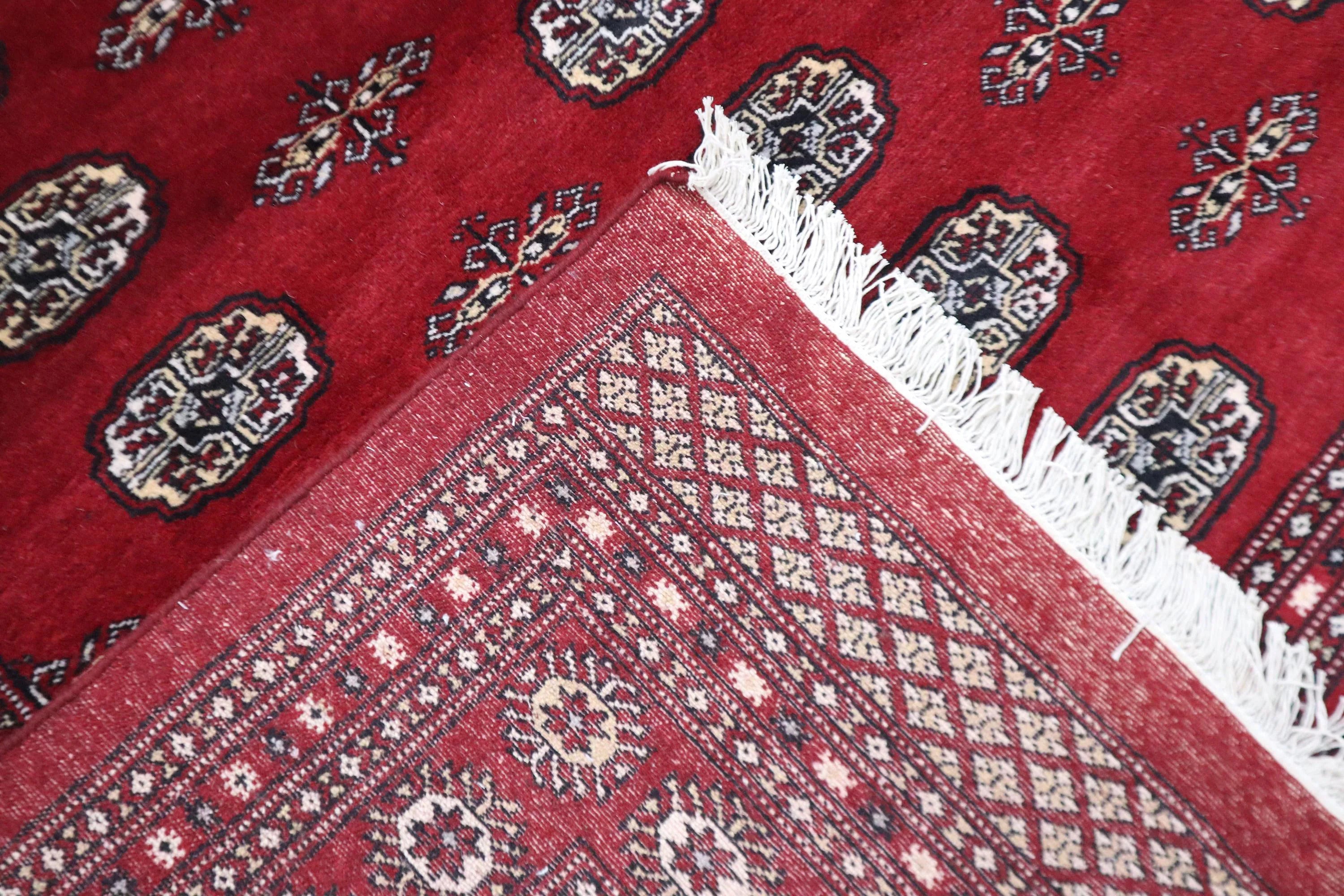 9x12 Mori Bokhara Rug | Handmade Geometric Wool & Cotton Rug | Red Azo-Free