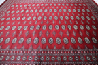 9x12 Mori Bokhara Rug | Handmade Geometric Wool & Cotton Rug | Red Azo-Free