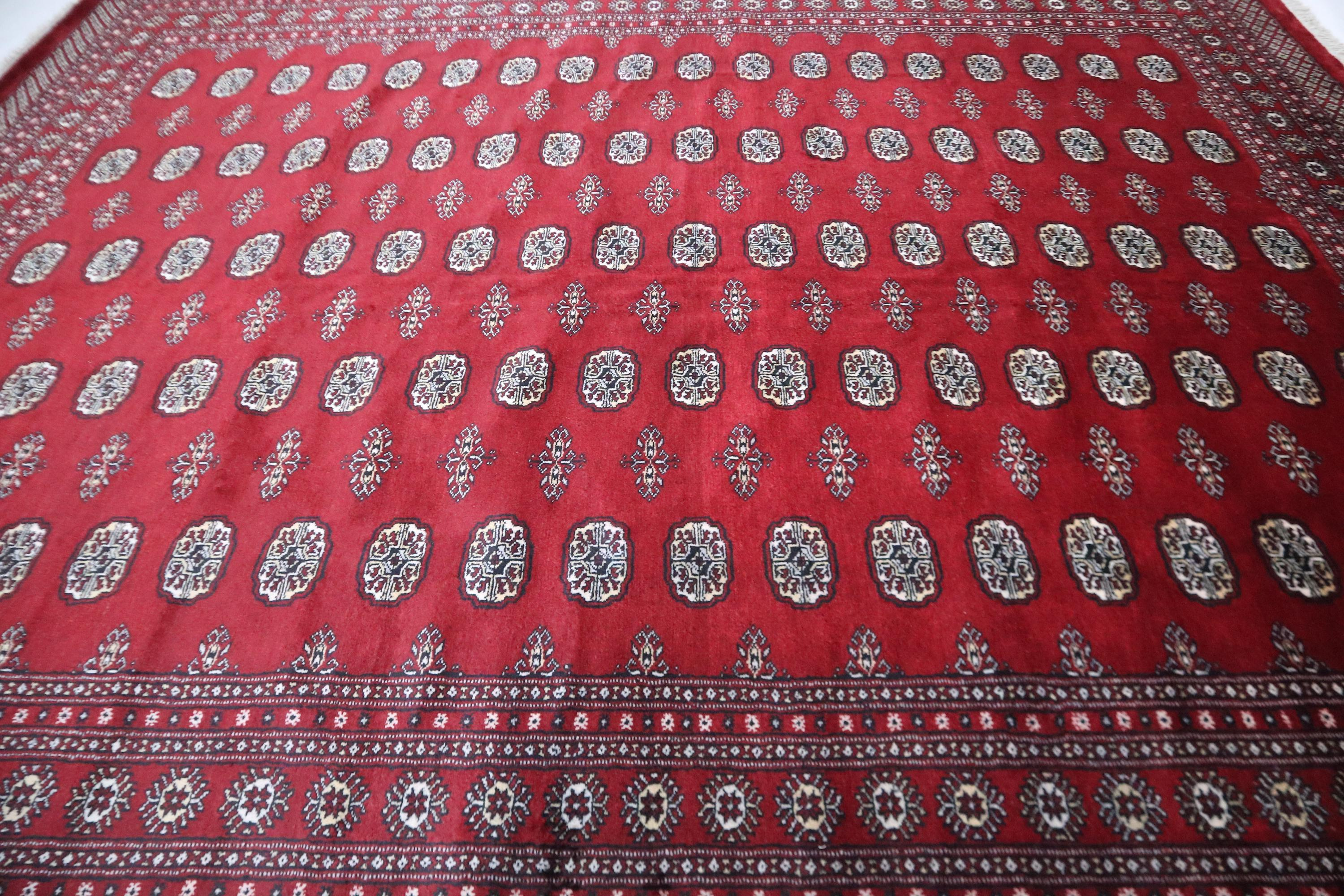 9x12 Mori Bokhara Rug | Handmade Geometric Wool & Cotton Rug | Red Azo-Free