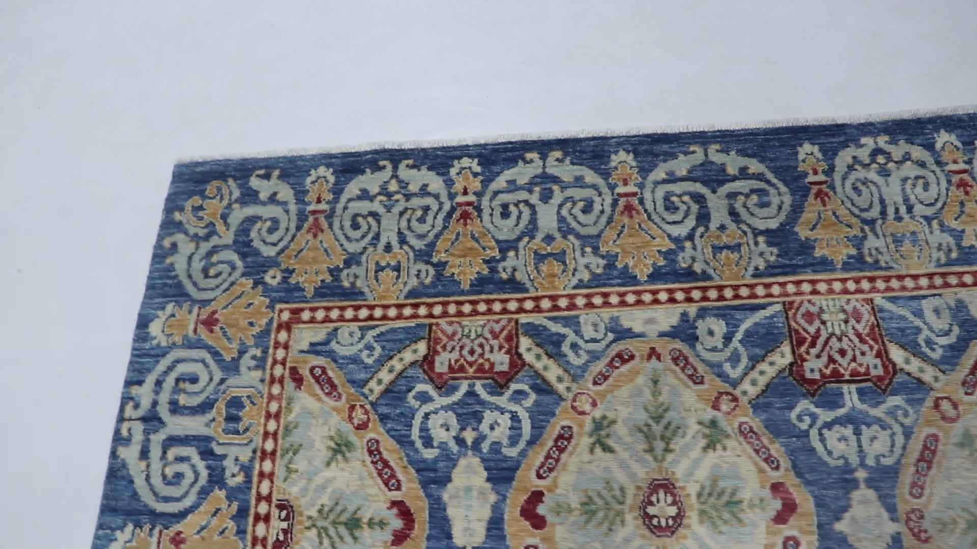 6x9 Blue Chobi Area Rug | Handmade Wool & Cotton Floral Rug | Luxury Chobi Rug